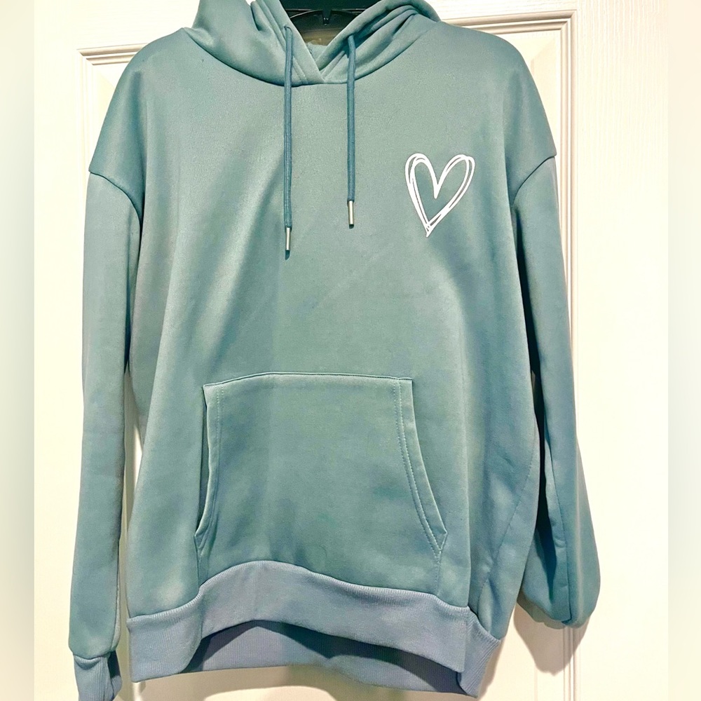 greyish blue sweatshirt